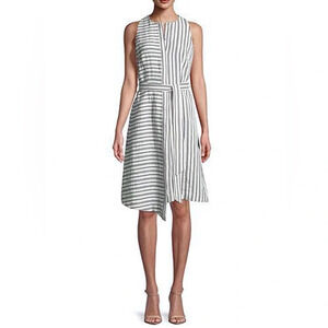 Milly Morgan Narrow stripe sleeveless dress navy and cream size 8. Made in USA